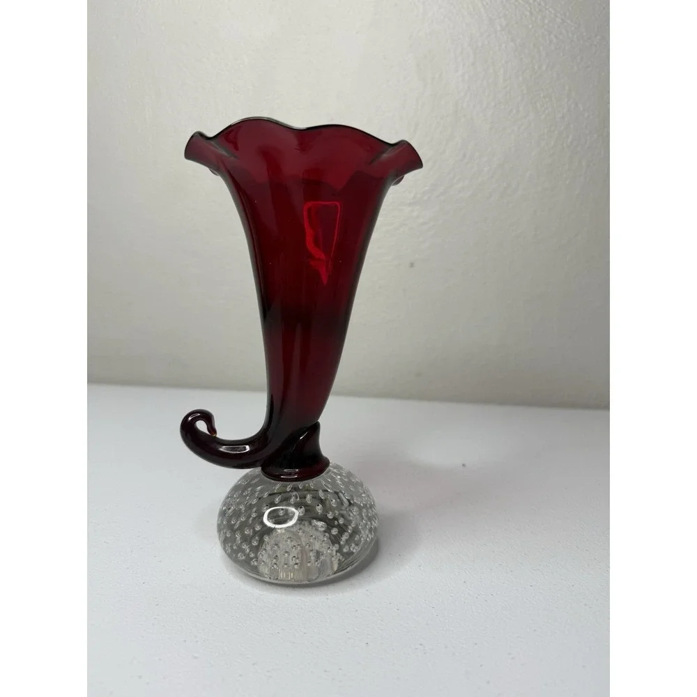 Pairpoint Ruby Vase Crystal Bubble Ball Connector Cadmium Glow